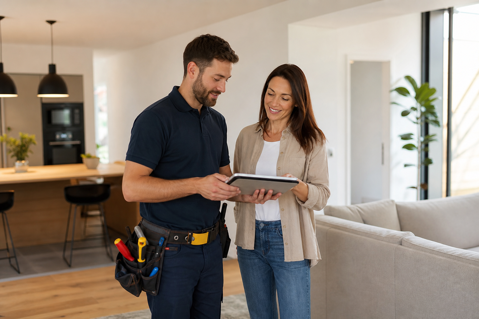 Electrician discussing a project with a customer
